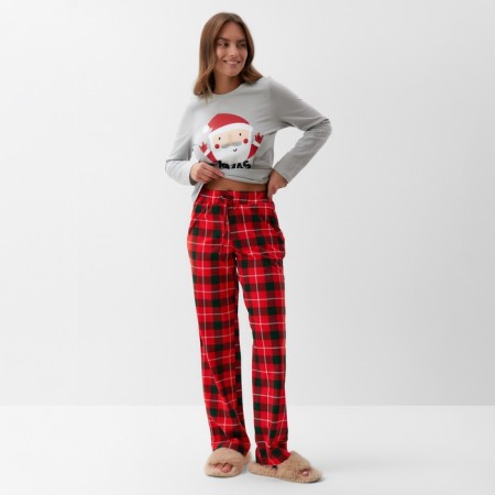Pajama New Year's Women's KAFTAN "Santa", red/gray color, size 48-50-3