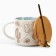 Ceramic mug with a lid and spoon "Cacti", 470 ml, beige color