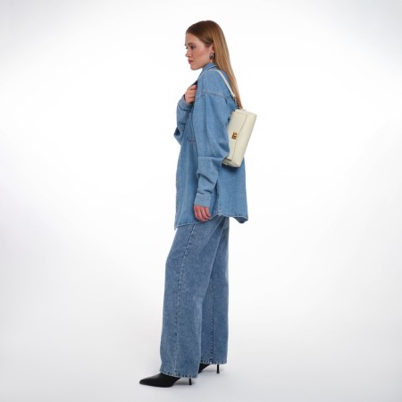 Bag Women's Messenger on the Textura valve, medium size, milk color-8