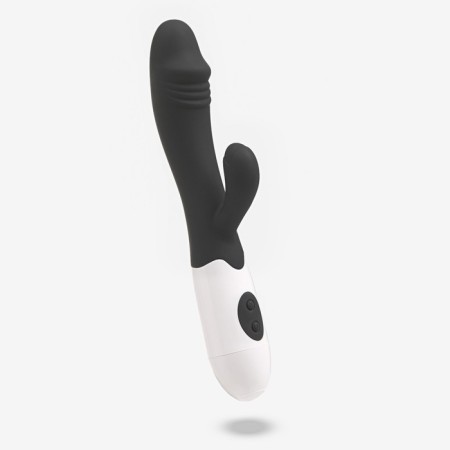 Vibrator - "wow" rabbit, clitoris stimulator and dots G, IP67, black