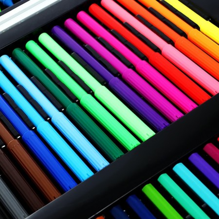 A set for drawing in a wooden box, covered with PVC, large-2