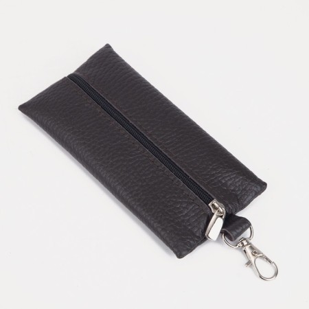 Key of zipper, length 13 cm, metal ring, brown color