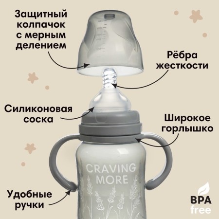 Bottle for feeding, wide throat Little World Collection, 270 ml., With handles-1