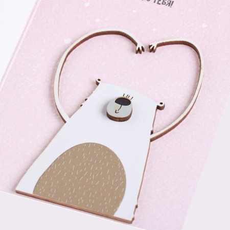 A postcard with a wooden element "I love you!" Handmade, pink background, 14.7x10.5 cm-3