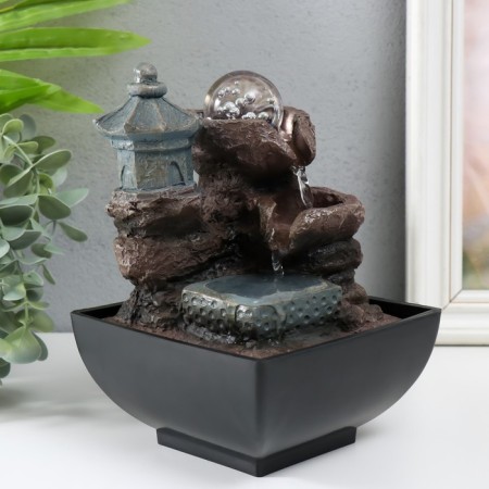 The desktop fountain from the network, backlight "Chinese house on the rock" 18.5x13x13 cm-1