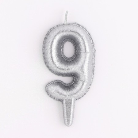 Candle in the Cake "Balls", number 9, silver, 5.5 cm-1