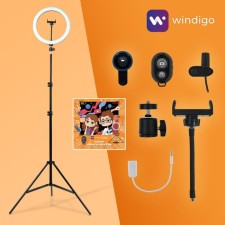 Set of young blogger Windigo Kids CB-97, lamp on a tripod, microphone, remote control, lenses, adapter