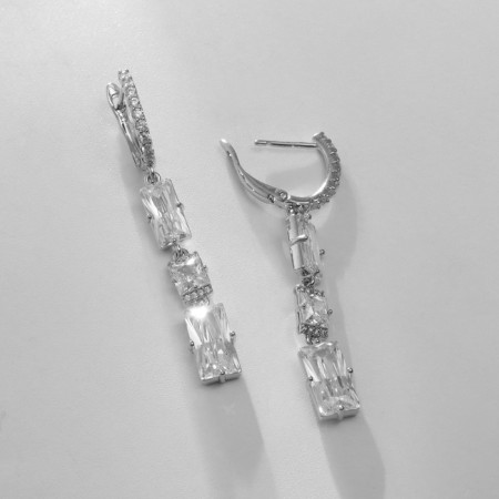 Earrings with rhinestones Xuping Dreams, white color in silver-1