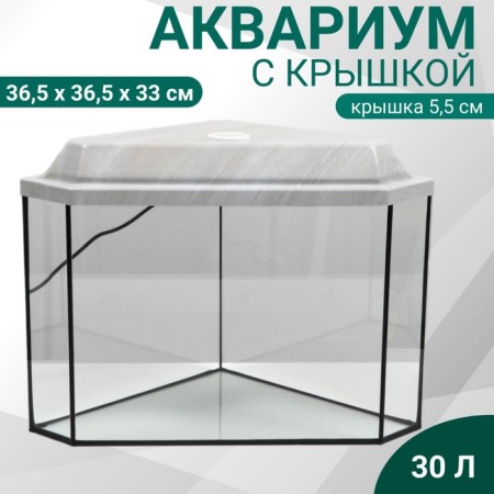 Aquarium "Delta" corner with a lid, 30 liters, 36.5 x 36.5 x 33/38.5 cm, white oak