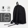 A backpack with a zipper, black color, "anime"