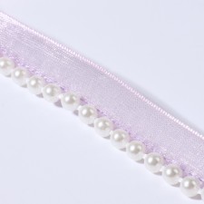 Decorative tape with beads, 12 mm, 4.5 ± 0.5 m, lilac color No. 44
