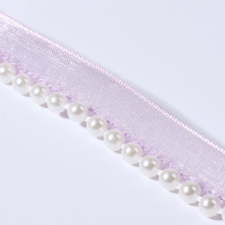 Decorative tape with beads, 12 mm, 4.5 ± 0.5 m, lilac color No. 44