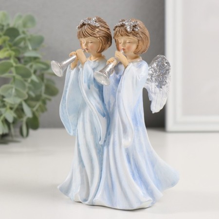 Souvenir Polystone "Angels in Blue Play the pipe" 10.5x8x14.5 cm-3