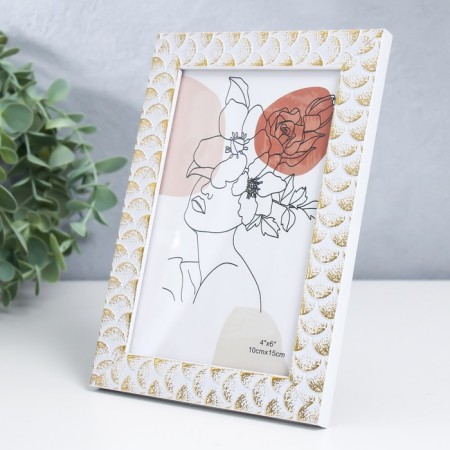 Photo frame plastic 10x15 cm "Moon phases" white with gold 17.5x12.3 cm-1