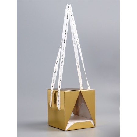 Box under the bento-port with ribbons, gold, 15.5 x 15.5 x 16 cm