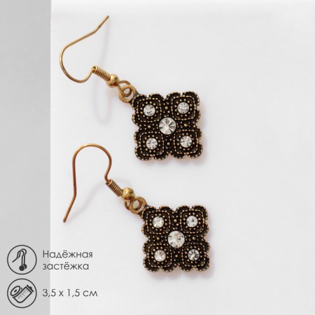 Romb earrings mini, white color in black gold