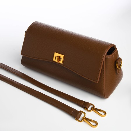 Bag Women's Messenger on the Textura valve, medium size, dark brown color-6