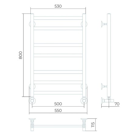 Water towels Larusso "Solar" P7, 500x800 mm, 343 W, lower connection-2