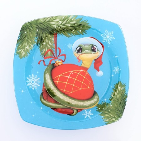 New Year. Glass plate "Snake", 20 cm