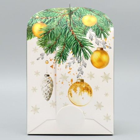 A folding box for a small cake "Happy New Year", balls, 15 x 15 x 18 cm, New Year-3
