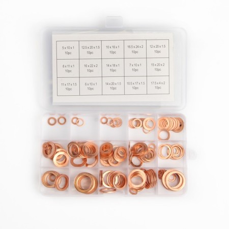A set of copper gaskets, 15 sizes, 150 pcs
