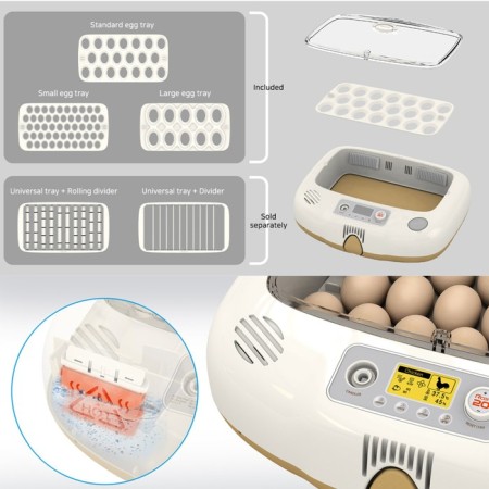 Incubator, 20 eggs, automatic coup, 65 V, with ovoscope, rcom-4