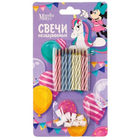 Set of candles untouched for a cake, 10 pcs, Minnie and unicorn-2