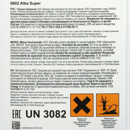 Algicide against algae, bacteria and fungi in the Alba Super basin, 3 l-1