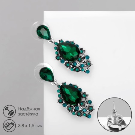 Earrings with rhinestones "carnival" chic, green color in black silver