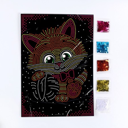 Set for creativity. Application with sequins with an adhesive layer "kitten" 30 × 45 cm-2