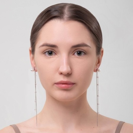 Earrings "Rain", white color in silver-2