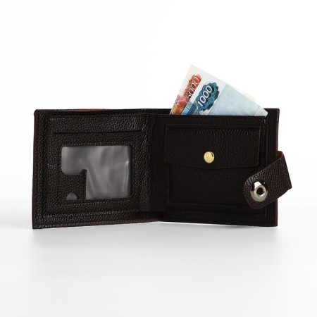 Male purse for magnet, department for bills, cards, coins, brown color-4
