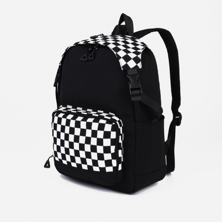 School backpack from textiles, 5 pockets, black color