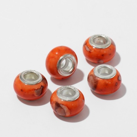 Bead "marble" 12 × 7 mm, orange color-1