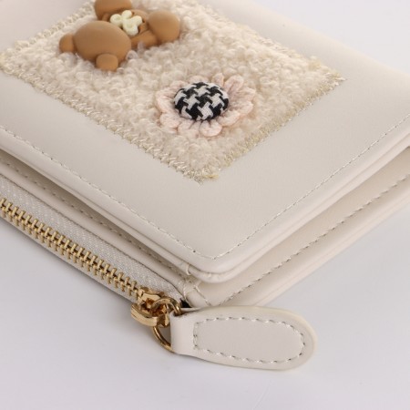 Women's wallet on the button, beige color-3