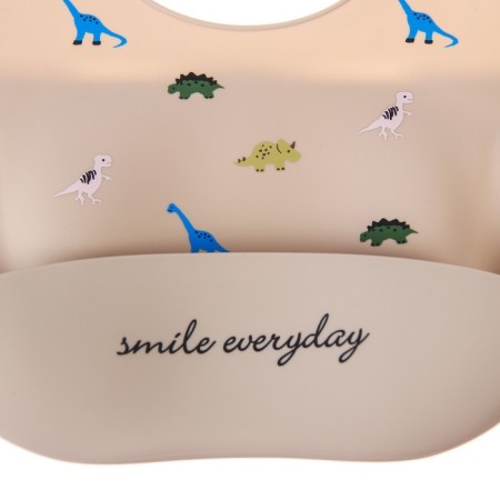 Bibslate for feeding "dinosaurics" silicone with pockets, color gray color-6