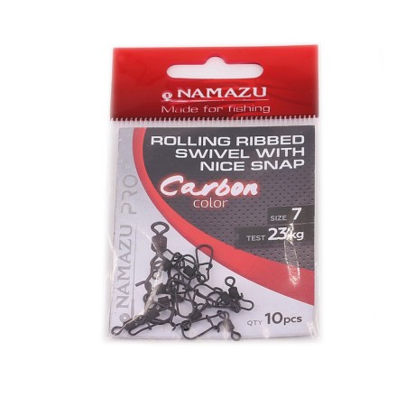 Twal with a fastener Namazu Pro Rolling Ribbed Swvel, Carbon, size 7. Test-23 kg