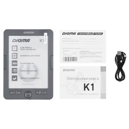 Digma K1, 6 "E-Ink, HD, 1024x758, 600 MHz, 4 GB, Micro SDHC, Gray.-6