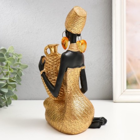 African Polystone souvenir sits with a wicker jug ​​"gold 23x13.5x10.3 cm-2