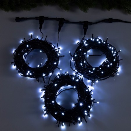 Garland "Clip-Light" 3 threads of 20 m, IP44, UMS, dark thread, 399 LED, glow white, flickering all LEDs, 24 V