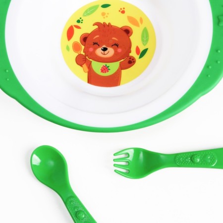 A set of children's utensils "Bear", a plate on a suction cup 250ml, fork, spoon-2