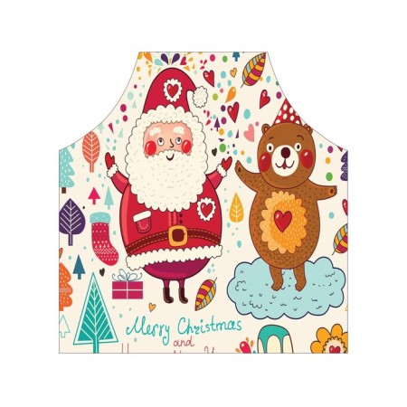 Apron kitchen with a photo print "Santa Claus with a bear", adjustable, size OS-2