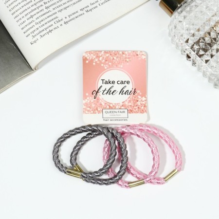 Hair gum "Sport" (set 4 pcs) Gray pink-1