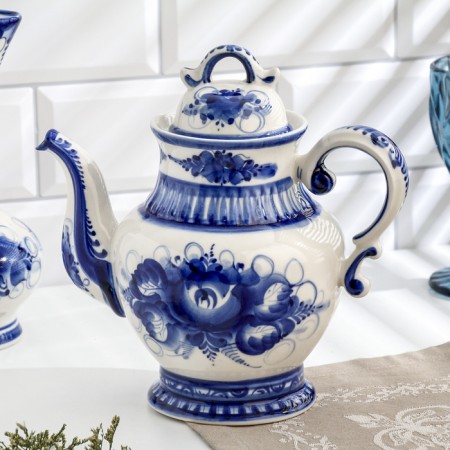 Kuzatoy kettle, gzhel, porcelain, 22x22 cm-1