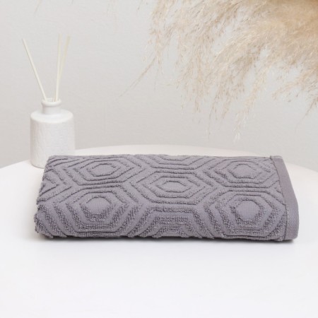 Terry towel "rhombus", gray color, 50x80 cm, cotton, 450g/m