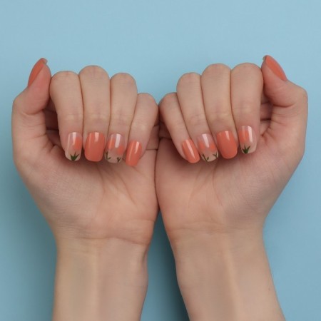 Flower overhead nails, 12 pcs, with adhesive plates, soft square shape, peach/milk color-11