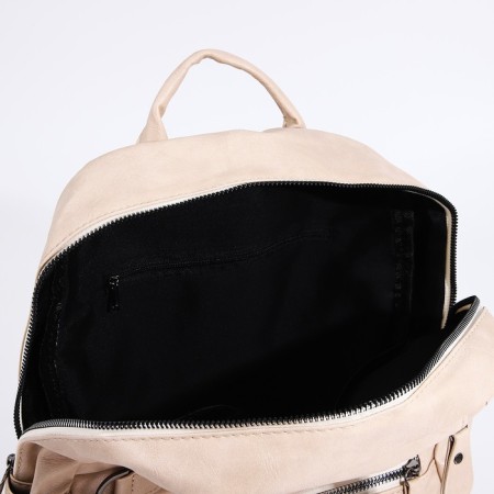 Women's backpack made of artificial leather with lightning, 2 pockets, beige color-4