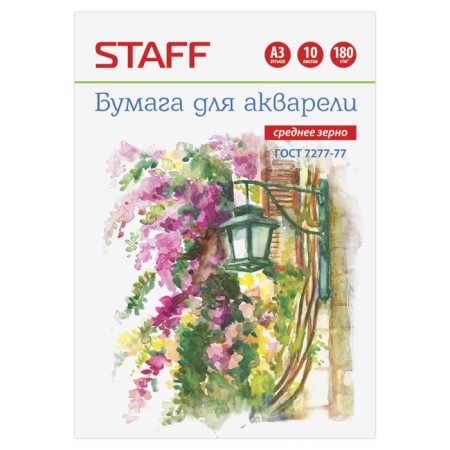 A3 water area folder, 10 sheets of Staff, watercolor paper 180 g/m2 according to GOST 7277-77