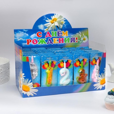 Show Box with candles for cake numbers "animals" 10.2 cm, 50 pieces