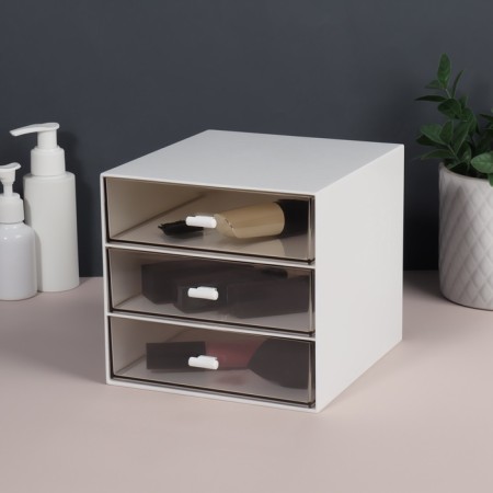 BASIC organizer for storage, multi -level, 3 sections, 15.4 × 14.6 × 16.7 cm, white/transparent color